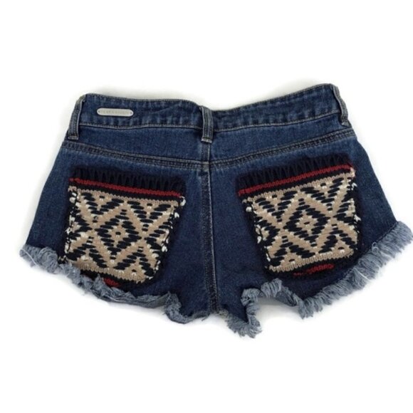 P.S Erin Wasson Women's 24 Shorts Denim Cut-offs Distressed Knit Back Pocket - Picture 4 of 7
